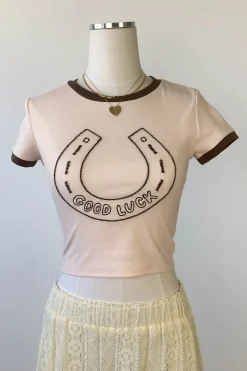 Horseshoe Embroidered Ringer Tee