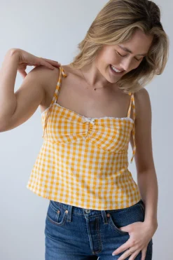 Lace Trim Gingham Top