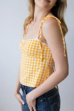 Lace Trim Gingham Top