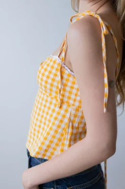 Lace Trim Gingham Top