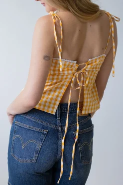 Lace Trim Gingham Top