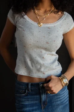 Lacey Pointelle Short Sleeve Top