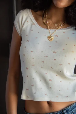 Lacey Pointelle Short Sleeve Top