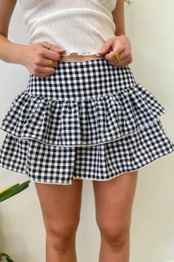 Layered Gingham Mini Skirt