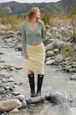 Lemon Print Midi Skirt