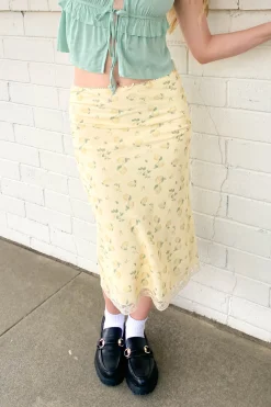 Lemon Print Midi Skirt