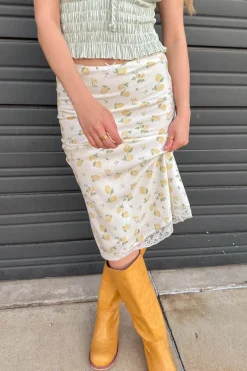 Lemon Print Midi Skirt