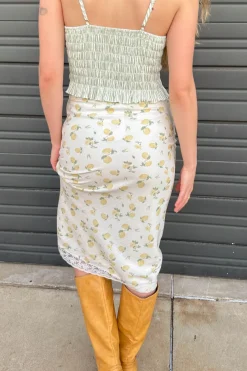 Lemon Print Midi Skirt
