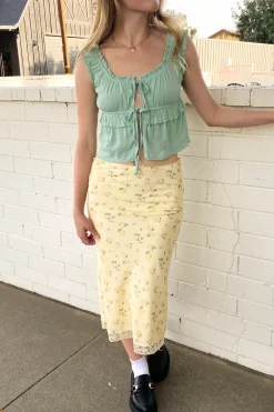 Lemon Print Midi Skirt