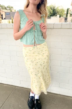 Lemon Print Midi Skirt