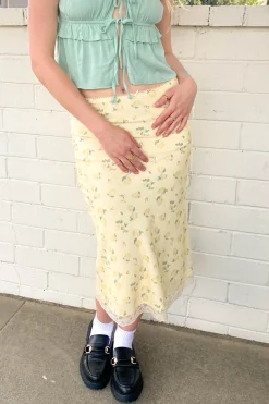 Lemon Print Midi Skirt