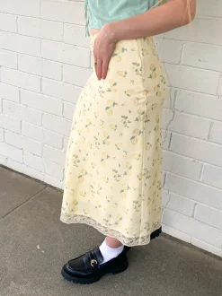 Lemon Print Midi Skirt