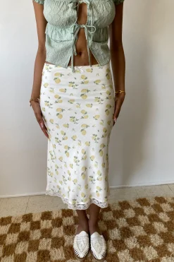 Lemon Print Midi Skirt