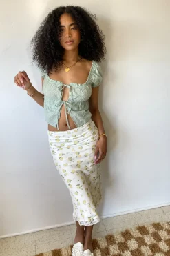 Lemon Print Midi Skirt