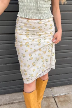 Lemon Print Midi Skirt