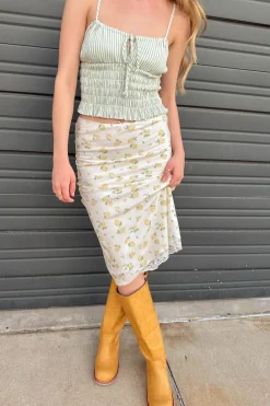 Lemon Print Midi Skirt