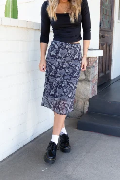 Marbled Mesh Midi Skirt