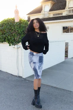 Marbled Mesh Midi Skirt