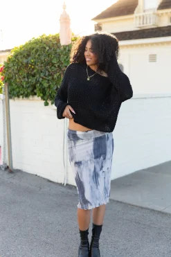 Marbled Mesh Midi Skirt