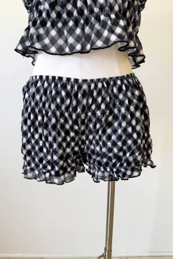 Mesh Checkered Ruffle Shorts