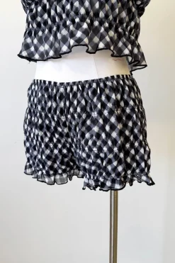 Mesh Checkered Ruffle Shorts