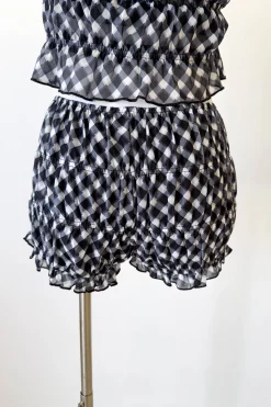 Mesh Checkered Ruffle Shorts