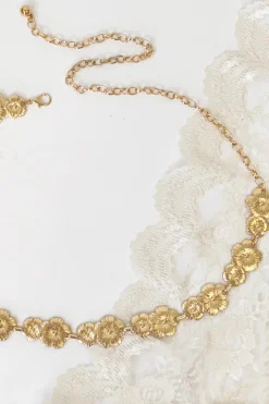 Metallic Floral Chain Belt