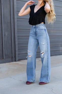 Nectar Premium Denim: The Olivine Wide Leg Distress Jeans