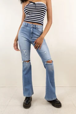 Nectar Premium Denim: The Olivine Distressed Bootcut Jeans