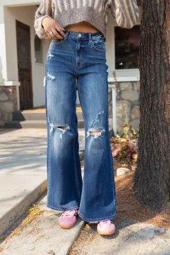 Nectar Premium Denim: The Hazel Distressed Wide Leg Jeans
