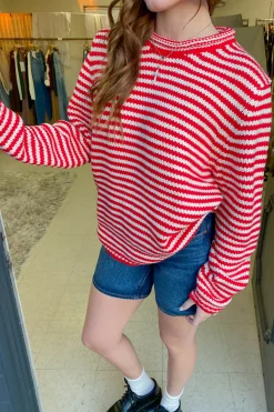 Oversized Crochet Striped Sweater