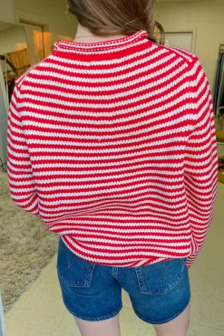 Oversized Crochet Striped Sweater
