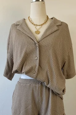 Oversized Gingham Short Sleeve Top