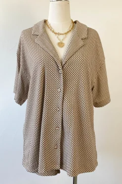 Oversized Gingham Short Sleeve Top