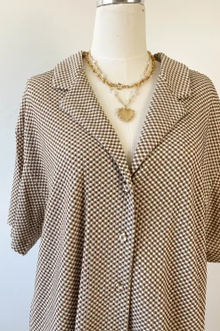 Oversized Gingham Short Sleeve Top