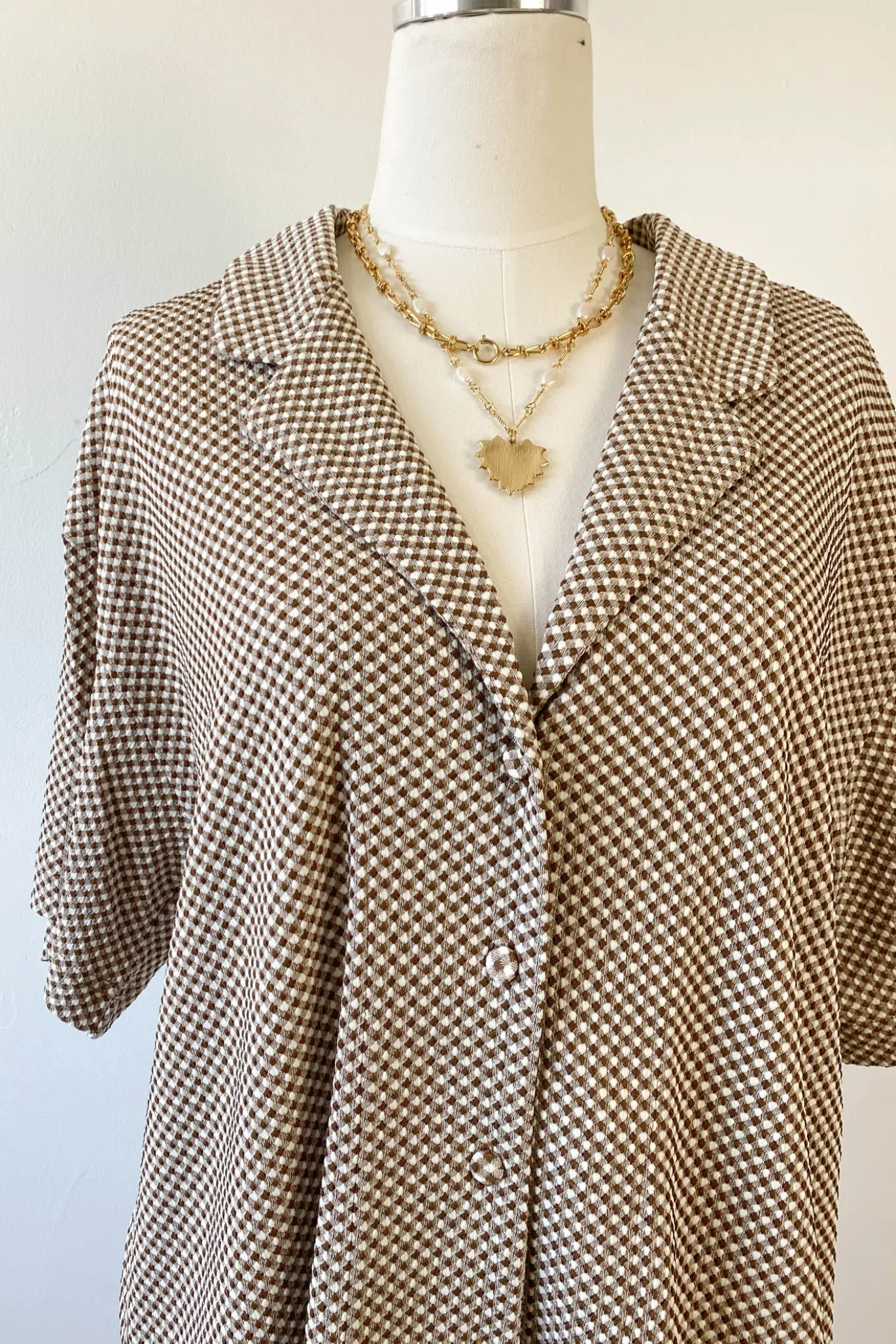 Oversized Gingham Short Sleeve Top