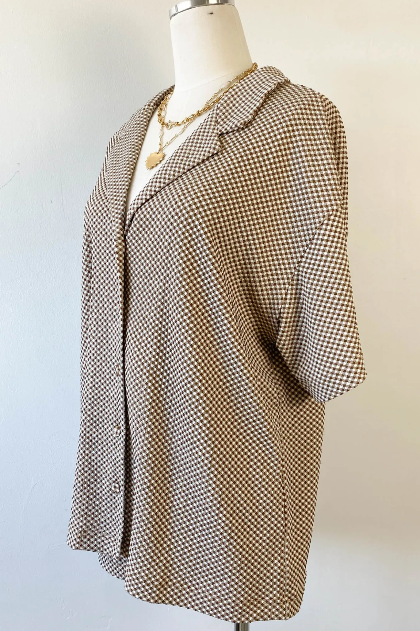 Oversized Gingham Short Sleeve Top