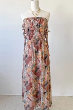 Patchwork Strapless Maxi Dress