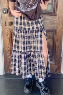 Plaid Tiered Maxi Skirt