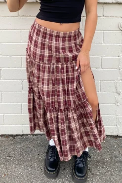 Plaid Tiered Maxi Skirt