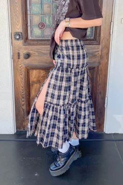 Plaid Tiered Maxi Skirt