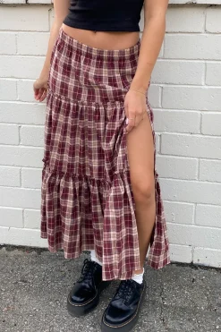 Plaid Tiered Maxi Skirt