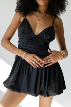 Pleated Bubble Satin Mini Dress