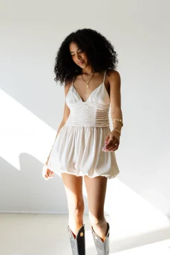 Pleated Bubble Satin Mini Dress