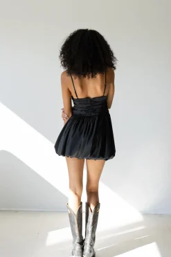 Pleated Bubble Satin Mini Dress