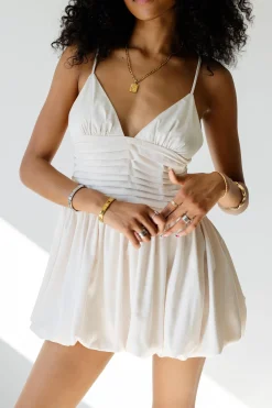 Pleated Bubble Satin Mini Dress