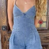 Pleated Denim Romper