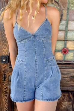 Pleated Denim Romper
