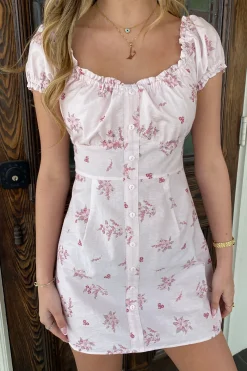 Puff Sleeve Button Mini Dress