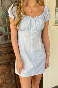 Puff Sleeve Button Mini Dress